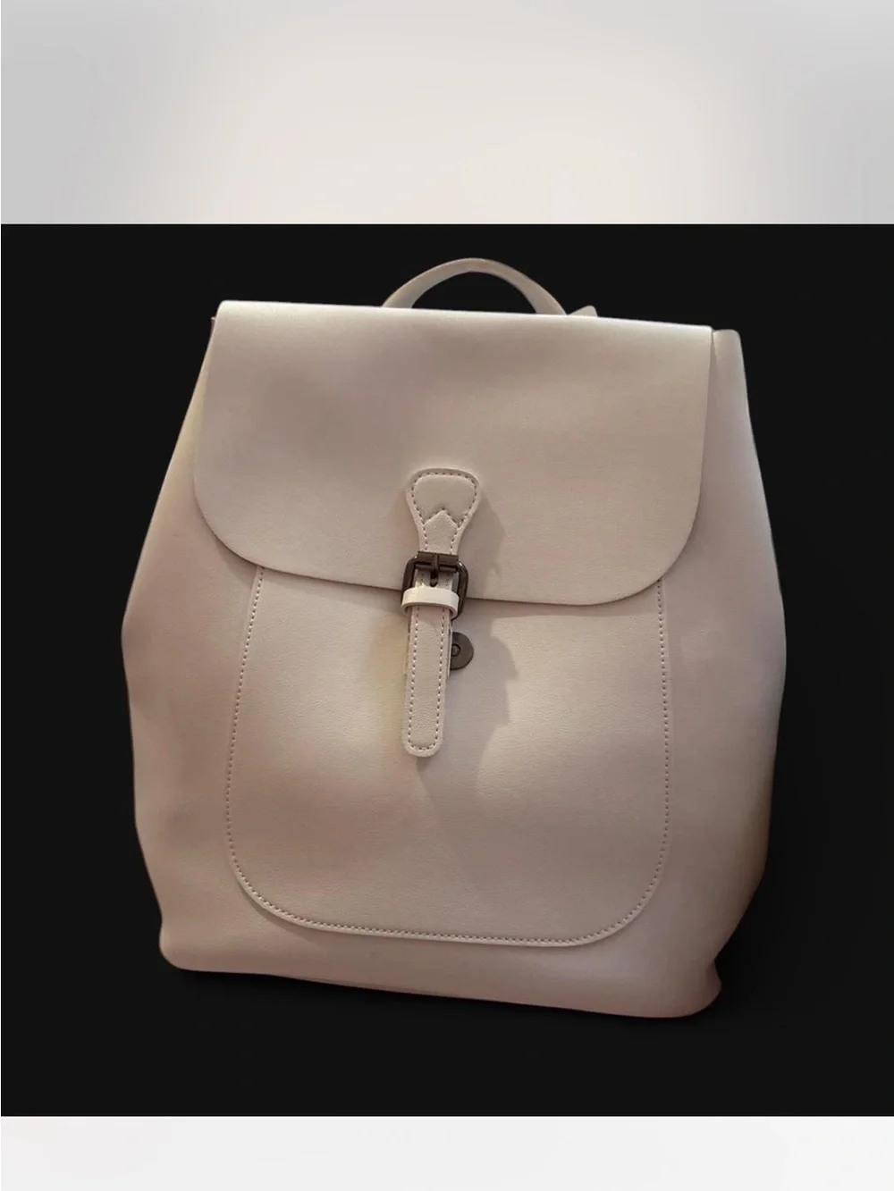 White vegan Leather Backpack with Buckle Front
